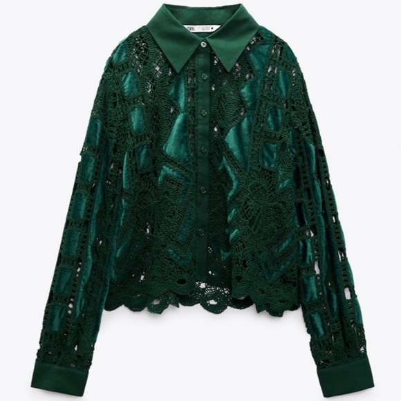 Zara Emerald Crochet Button Up - Picture 3 of 3